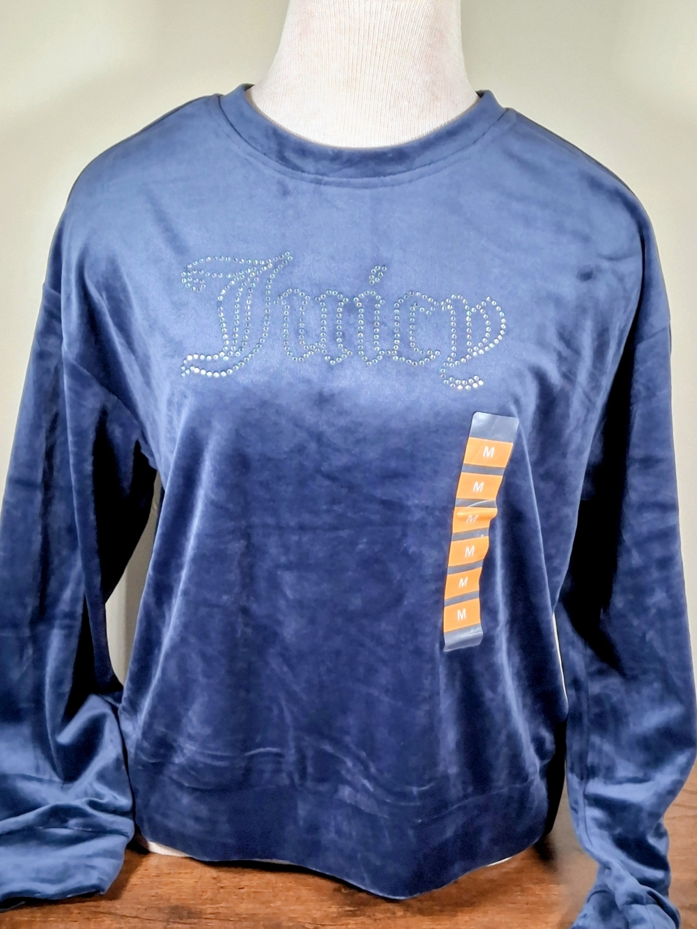 Juicy Couture Navy Velour Crystal Logo Crewneck Sweater